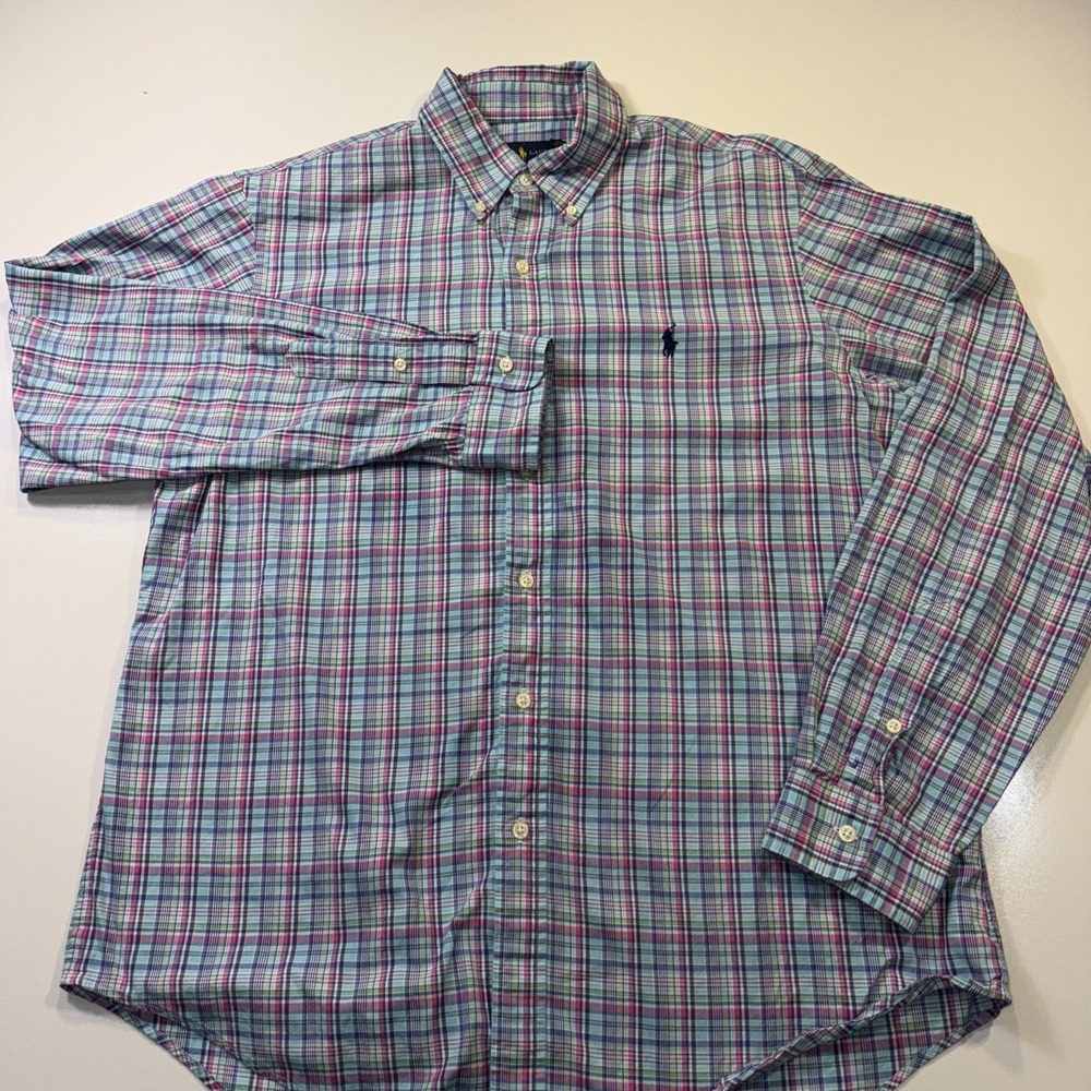 Polo Ralph Lauren Men's Large Multicolored Plaid Check Long Sleeve Shirt Cotton - Picture 5 of 10